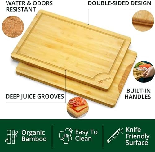 Big Kitchen 3-Piece Bamboo Cutting Board for Kitchen Butcher Block for