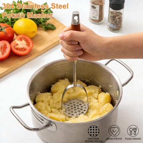 304 Stainless Steel Potato Masher, Heavy Duty Mashed Potato Masher