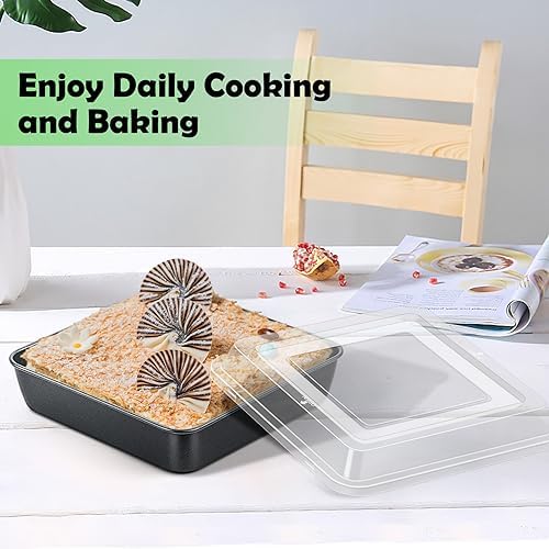TeamFar 9x9 Inch Square Cake Pan with Lid, Non-Stick Square Baking Pan