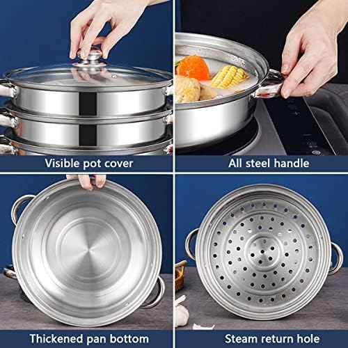 Steamer Pot for Cooking 11 inch, Steamer Pots 3-tier Multipurpose Stainless Steel Steam Pot Cookware with Handle for Vegetable