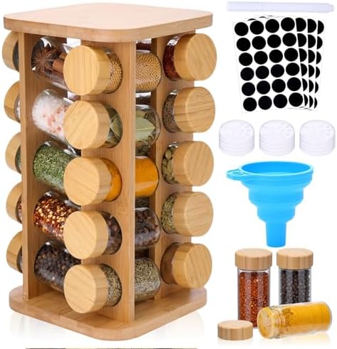 Sliner 20-jar Rotating Countertop Spice Rack Organizer with Bamboo