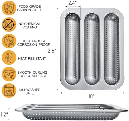 ZOOFOX 2 Pack Nonstick Perforated Baguette Pan, 3-Slot French Bread