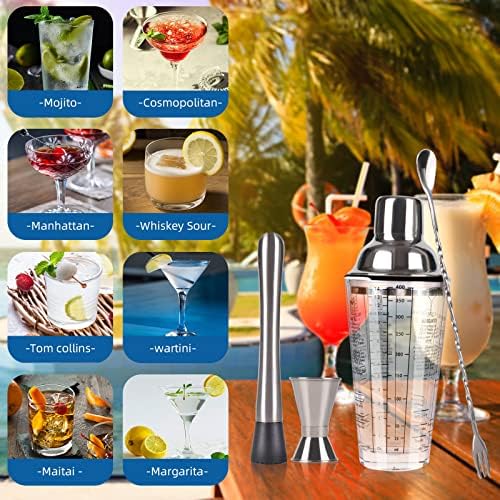 Cocktail Shaker Set,14 oz Glass Mixing Cup with Measurements