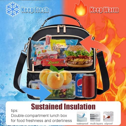Lunch Bag for Women,Double Decker Lunch Box, Insulated Lunchbag