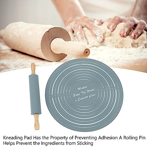 Tissting Silicone Rolling Pin and Kneading Mat Set, 13.2in/33.5cm