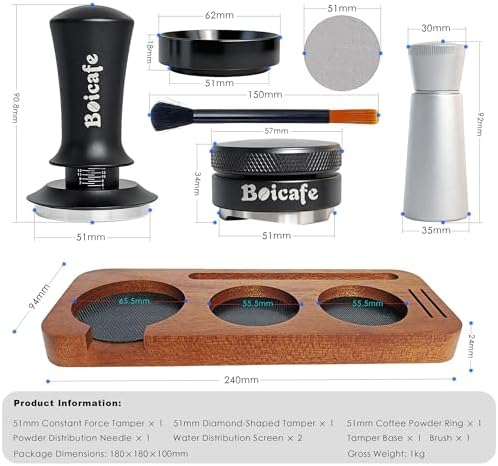 8 PCS Espresso Accessories Kit, 51mm Spring Loaded Espresso Tamper Kit