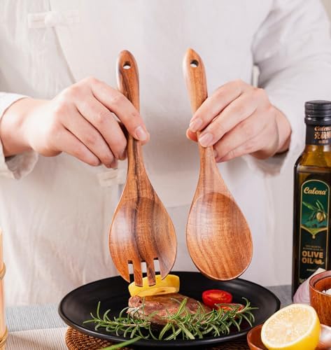 YXE Wooden Salad Bowl Set, 9.45 inch*2.75 inch Acacia Wood Large Salad