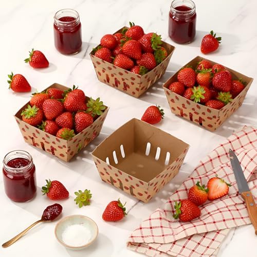 AmazingSpark 100 Pcs Berry Baskets, Strawberry Pattern Square