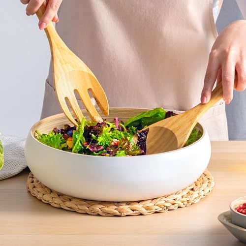 Dehaus® 12" Extra Large Bamboo Salad Servers - Wooden Salad Serving