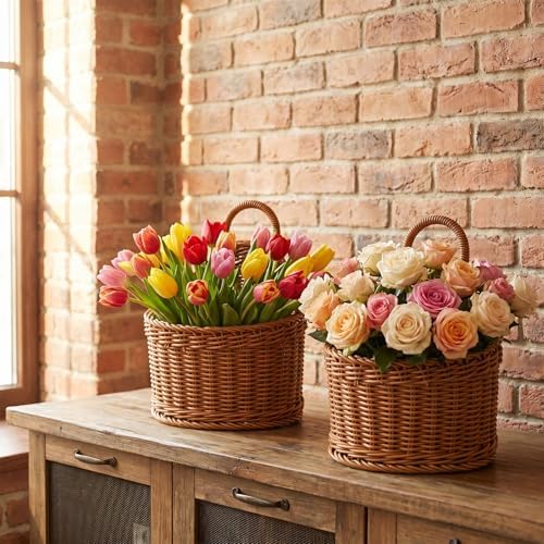 2 Pcs Hanging Wall Basket for Pantry Storage, Woven Wall Baskets for