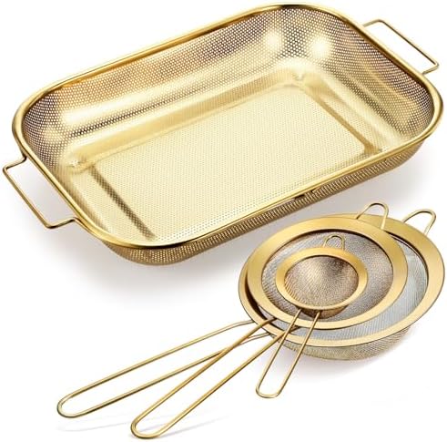 LemonRoad Gold Over the Sink Colander with Expandable Handles and