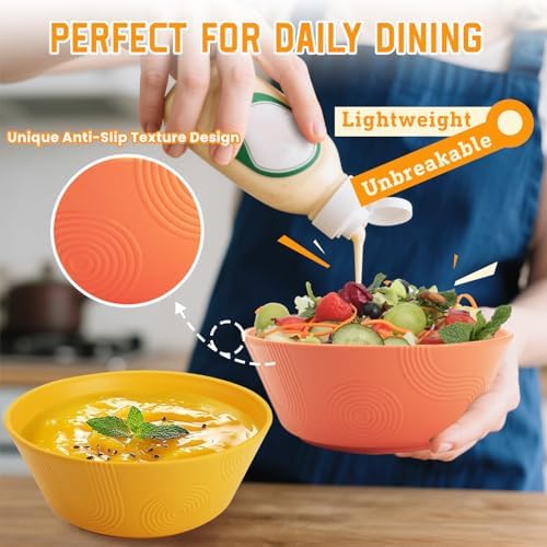 Homienly Unbreakable Cereal Bowls, Wheat Straw Bowl with Textured