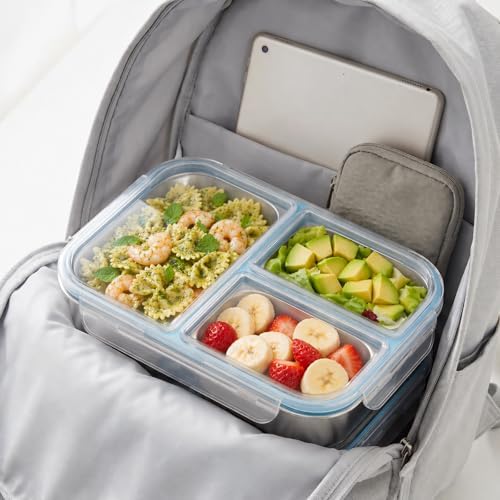 3 Pack Stainless Steel Snack Container, 3- Compartment Lunch Container