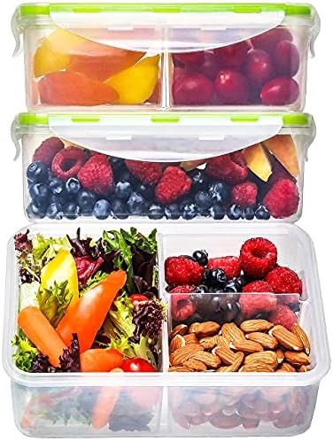 Bento Box for Kids & Adults, 3 Pack, Clear, 39 oz