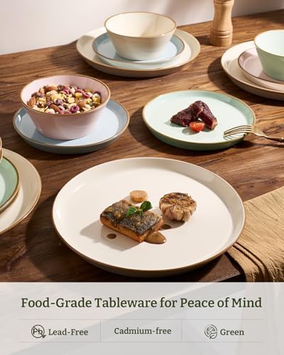 Famiware Saturn Stoneware Dishes Dinnerware Set for 8, Rimmed Plates, Bowls