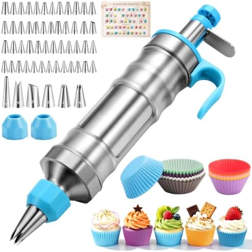 167-Piece Cake Decorating Kit, Icing Dispenser, 54 Tips, Light Blue