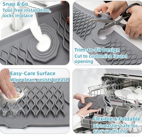 Silicone Faucet Handle Drip Catcher Beveled Drying Tray Mat Dish Soap