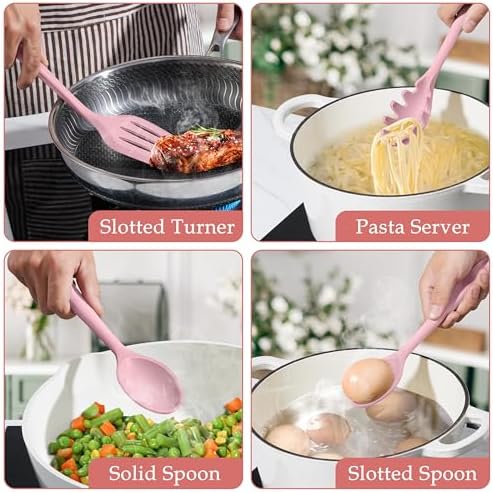 LIANYU Pink Silicone Cooking Utensil Set, 8-Piece