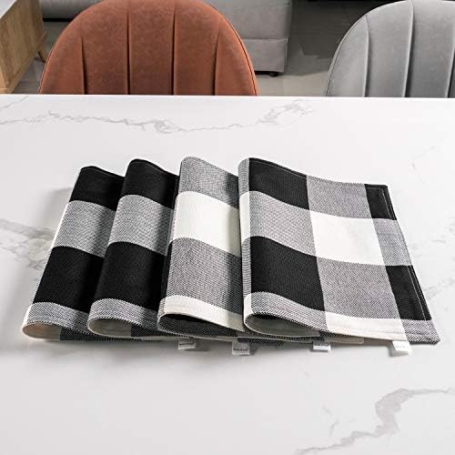 Buffalo Plaid Placemats, 12"x18", Pack of 4, Black and White