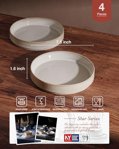 famiware Star 7.5" Pasta Bowls Set of 4, Plate Bowls, Cappuccino White