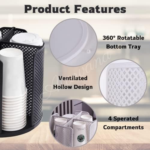 Rotatable Coffee Cup Dispenser with 4 Compartments, Atavarna Cups and