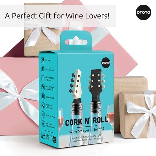 OTOTO Guitar Wine Stoppers Set - Wine Cork, Wine Cap - Unique Kitchen