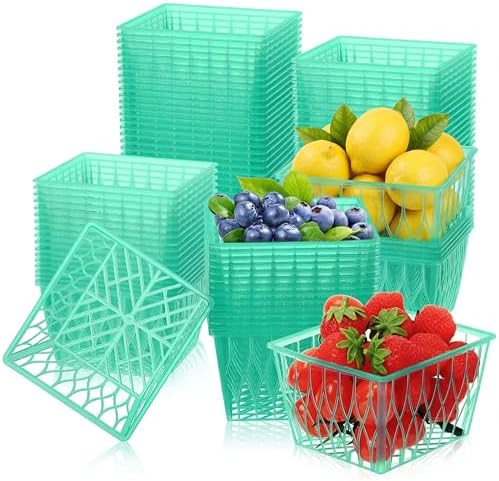 100 Pcs Pint Size Plastic Berry Baskets Green Open Weave