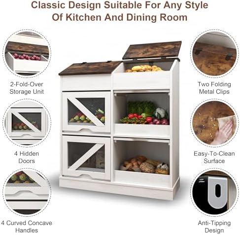 Potato And Onion Storage Bin with Lid,Rustic Bread&Fruit Organizer