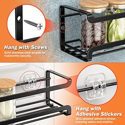 Bunoxea Wall-Mounted Spice Rack, 4 Pack, Black