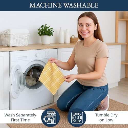 LANE LINEN Hand Towels for Kitchen 100% Cotton Durable 4 Pack - Yellow