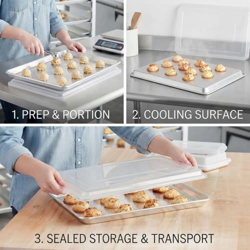 Pack of 2,Half Size Sheet Pan with Cover Set, 13 x 18 Inch Aluminum