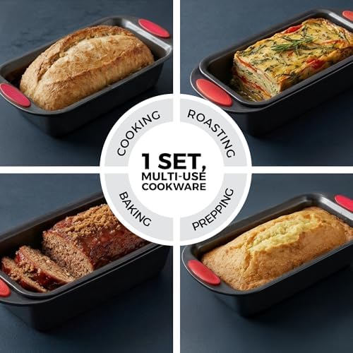 PERLLI Nonstick Meatloaf Pan with Drain Tray, Elevated Inner Pan for