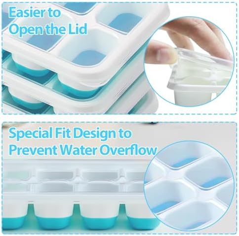 DOQAUS Ice Cube Tray with Lids, 4 Pack Silicone Ice Trays for Freezer