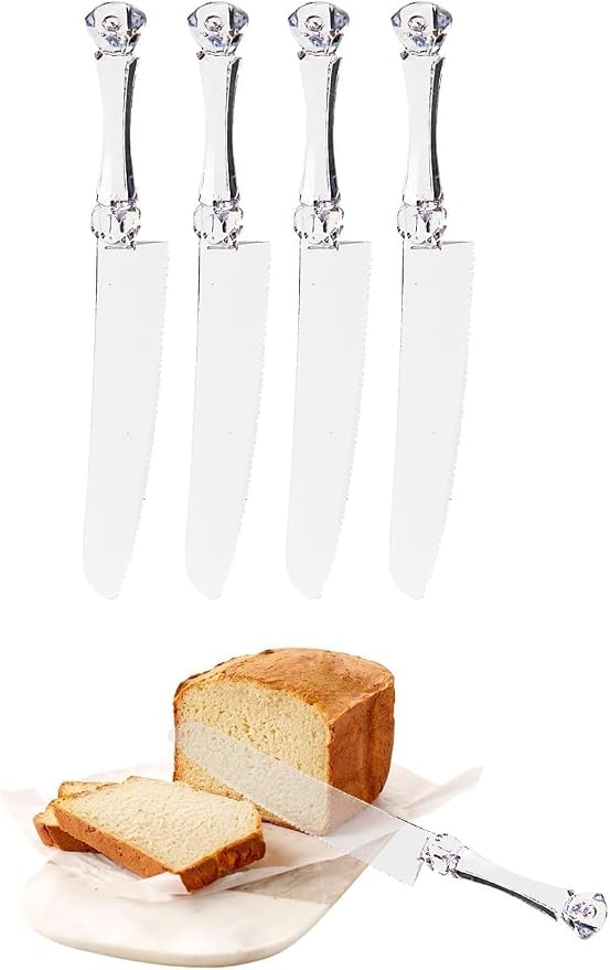 PARTY BARGAINS 4 Pack Clear Disposable Plastic Bread Knives – Heavy Duty by PARTYBARGAINS