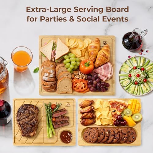 Piklohas Bamboo Cutting Boards Set of 4 for Kitchen with Wood Storage