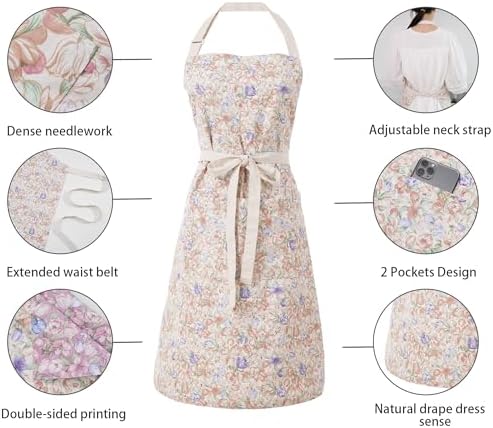 Aoomzoon Kitchen Aprons for Women with 2 Pockets,Double Sided Vintage