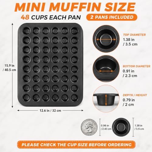 2 Pack Mini Muffin Pan 48 Cup, MICRO-sized Cupcake Pans for Baking