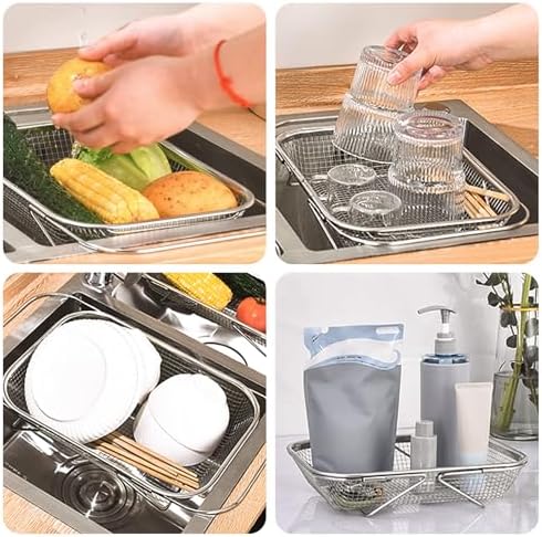 Over The Sink Colander,Stainless Steel Sink Mesh Colander Basket With