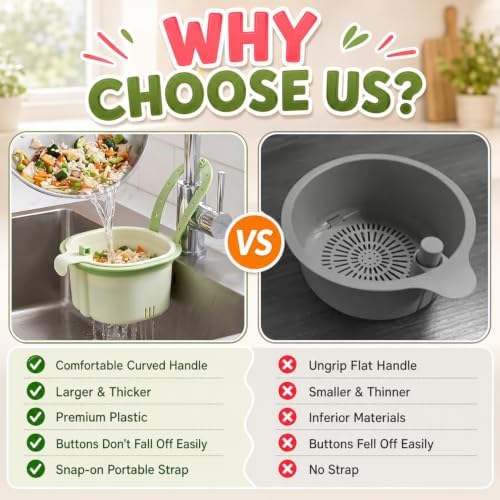 2Pcs Cactus Hanging Sink Strainer Baskets, Green + Brown