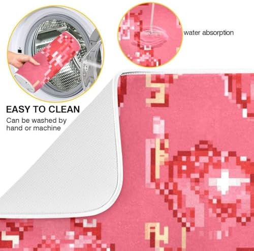 OTVEE Cute Pixel Hearts Galore Dish Drying Mat for Kitchen Counter
