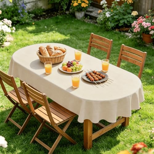Wolkemer Oval Tablecloth 60 x 84 Inches Faux Linen Water Resistant