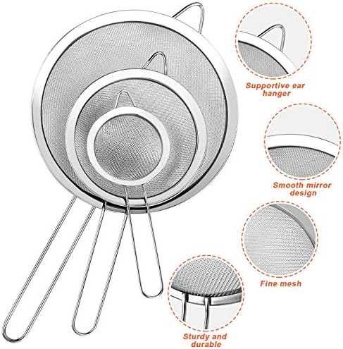 Fine Mesh Strainer, 3-Piece Stainless Steel Colander Sifter Set with