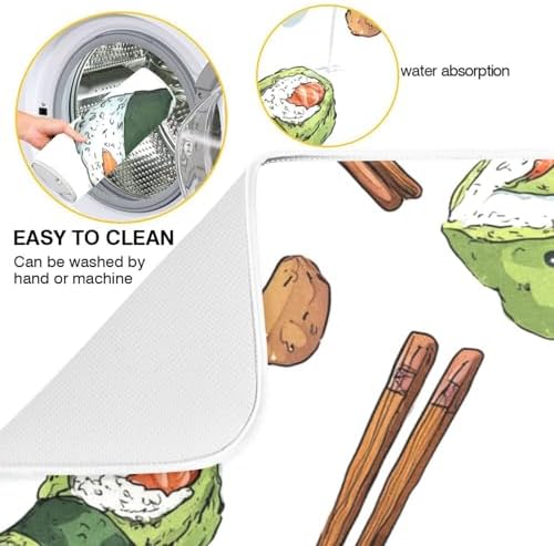 OTVEE Whimsical Sushi Print Dish Drying Mat for Kitchen Counter