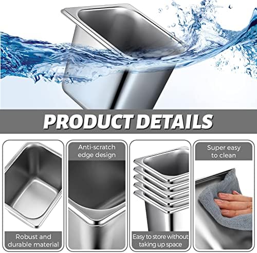 Rtteri 22 Pcs 1/6 Size Pan 6 Inch Deep Metal Hotel Steam Table Pan