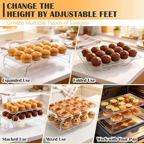 P&P CHEF 4 Tier Stackable Cooling Racks for Cooking and Baking, 15" x
