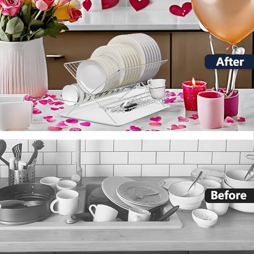 2-Tier Foldable Stainless Steel Dish Drying Rack