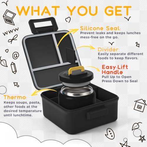 Bento Lunch Box for Kids with 8oz Thermo Containers for School,Camping