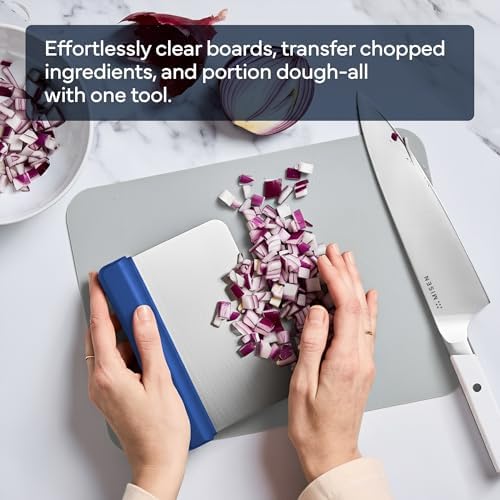 Misen Stainless Steel Bench Scraper - Versatile Food Scraper with Blue