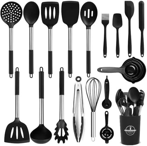 KSENDALO Cooking Utensils Set of 26, Black Silicone