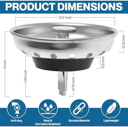 Kitchen Sink Drain Strainer 2 Pack of Stopper Combo Basket Replacement
